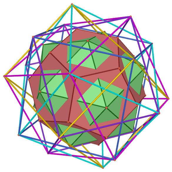 Compound of a Dodecahedron, an Icosahedron, and Five Cubes